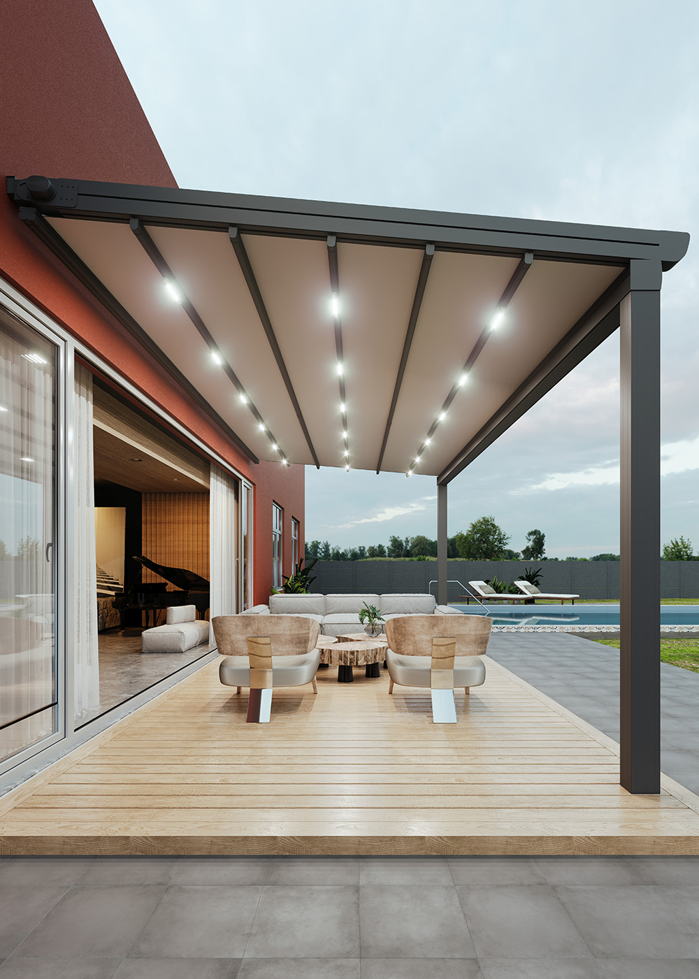 Pergola à toile rétractable motorisée