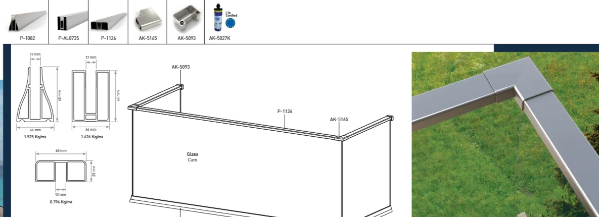 Plan technique du garde-corps aluminium SL 17