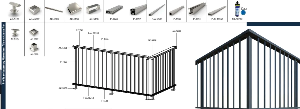 Plan technique du garde-corps aluminium SL 22