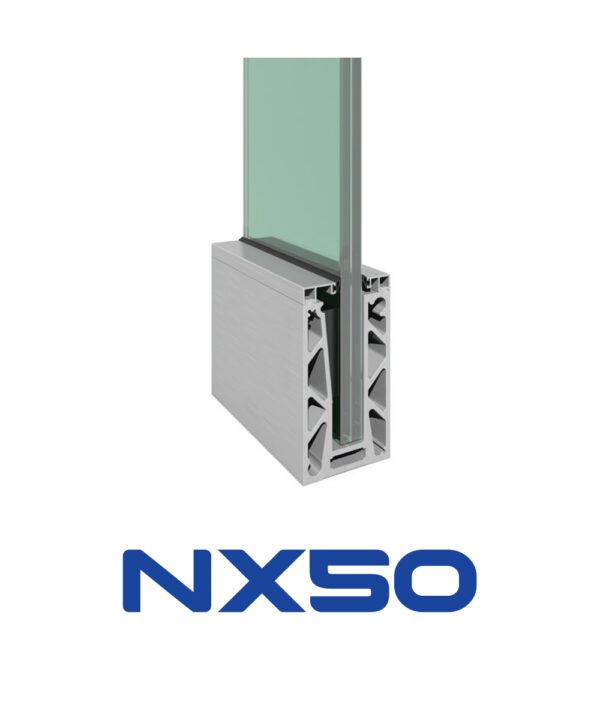 Coupe du profilé de garde-corps en verre NX50